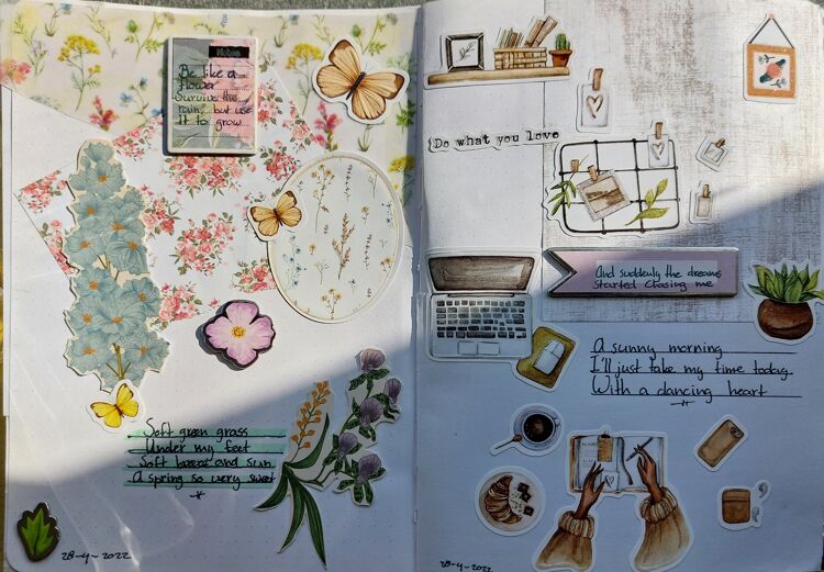 Twee bladzijden uit een journal. Je kan er al je creativiteit in kwijt.