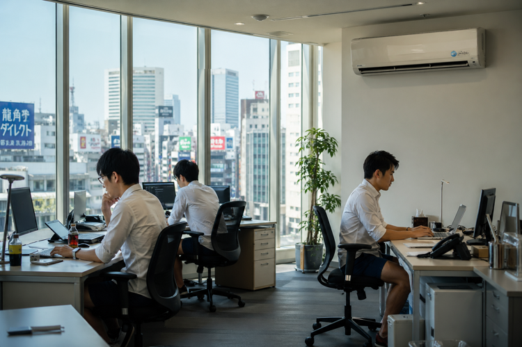 Het kan in Japan in de zomer erg warm worden. Dan staat de airco op het kantoor aan.