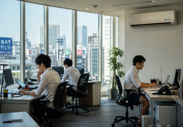 Het kan in Japan in de zomer erg warm worden. Dan staat de airco op het kantoor aan.