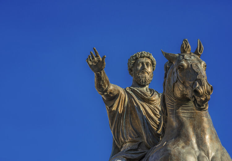Een standbeeld van Marcus Aurelius in Rome.