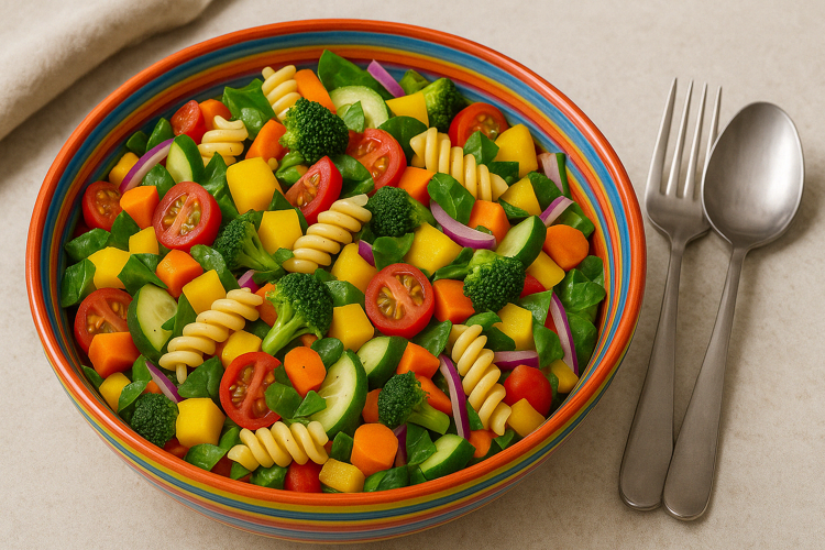 Lichte lentegerechten zoals een frisse pastasalade met groenten passen perfect bij het voorjaar.