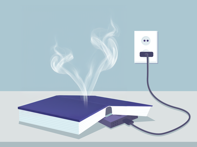 Het is belangrijk dat het apparaat de warmte goed kwijt kan. Bedek het dus niet met een kussen, deken of boek.