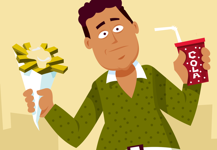 Een zak patat met een cola levert je 700 calorieën op. Dat is vaak meer dan genoeg voor een maaltijd.