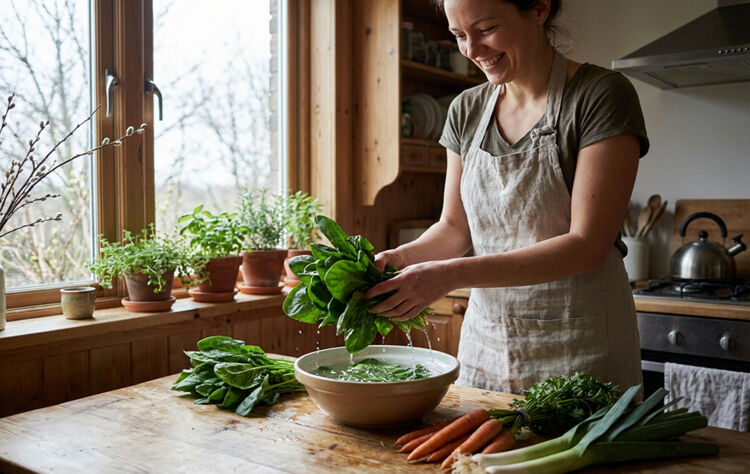Spinazie moet je altijd goed wassen. Aan verse spinazieblaadjes zit namelijk zand.
