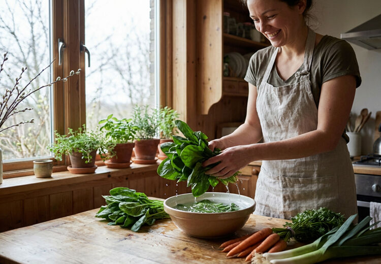 Spinazie moet je altijd goed wassen. Aan verse spinazieblaadjes zit namelijk zand.