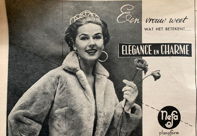 Reclame voor maandverband uit de jaren vijftig. Het product zelf wordt niet genoemd.