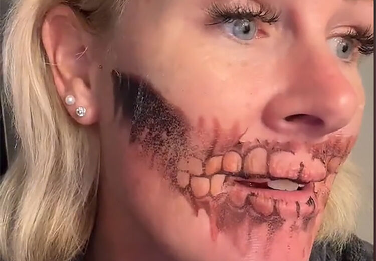 Elizabeth Rose kreeg na Halloween deze plaktattoo niet van haar gezicht.