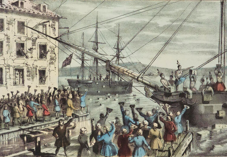 In 1773 gooiden Amerikanen thee in het water tijdens de Boston Tea Party uit protest tegen belastingen van Engeland.