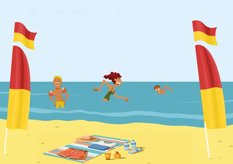 Langs de Nederlandse kust is de stroming soms sterk, dus zwem altijd tussen de vlaggen.