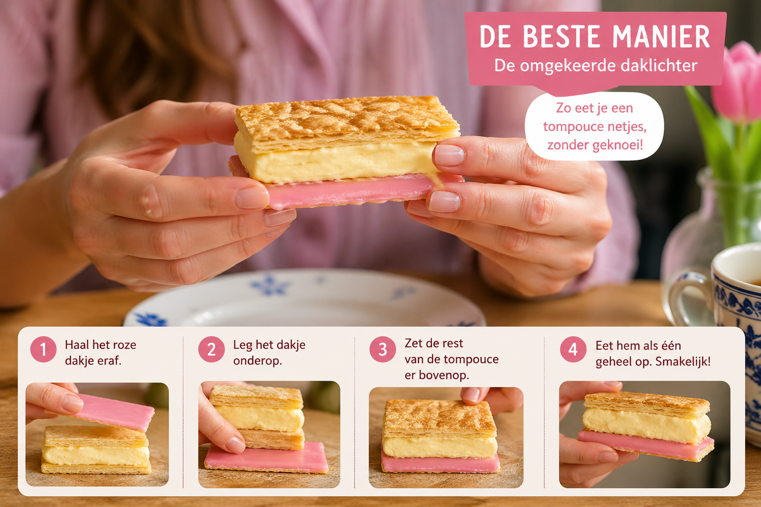 Zo eet je makkelijk een tompouce!