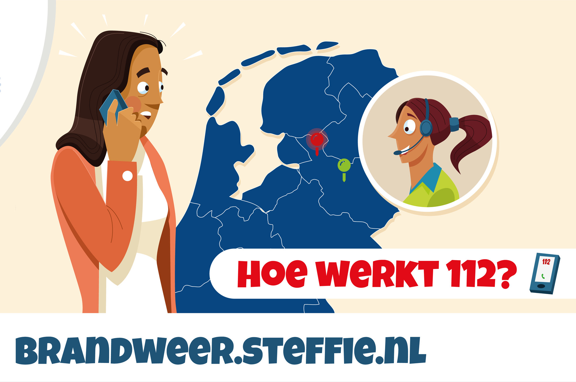 Wanneer bel je alarmnummer 112? Steffie legt het uit in makkelijke taal op Brandweer.steffie.nl.